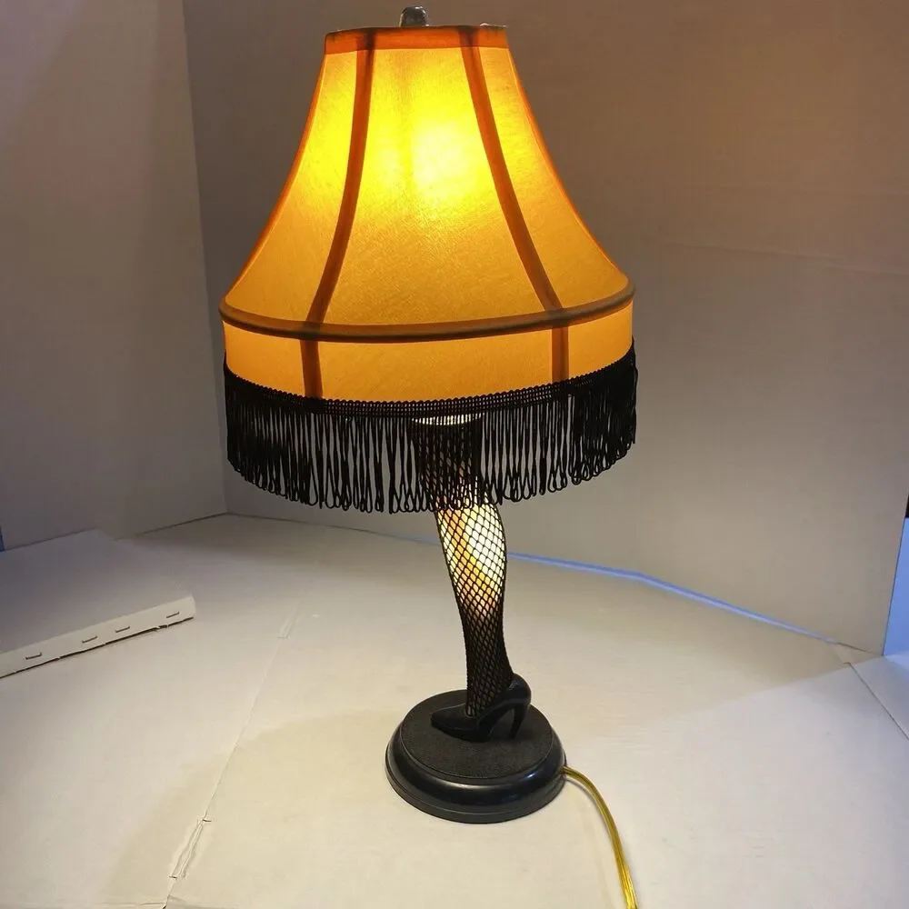 ICONIC YELLOW/BLACK FRINGE FISHNET LEG TABLE LAMP INSPIRED BY A CHRISTMAS STORY